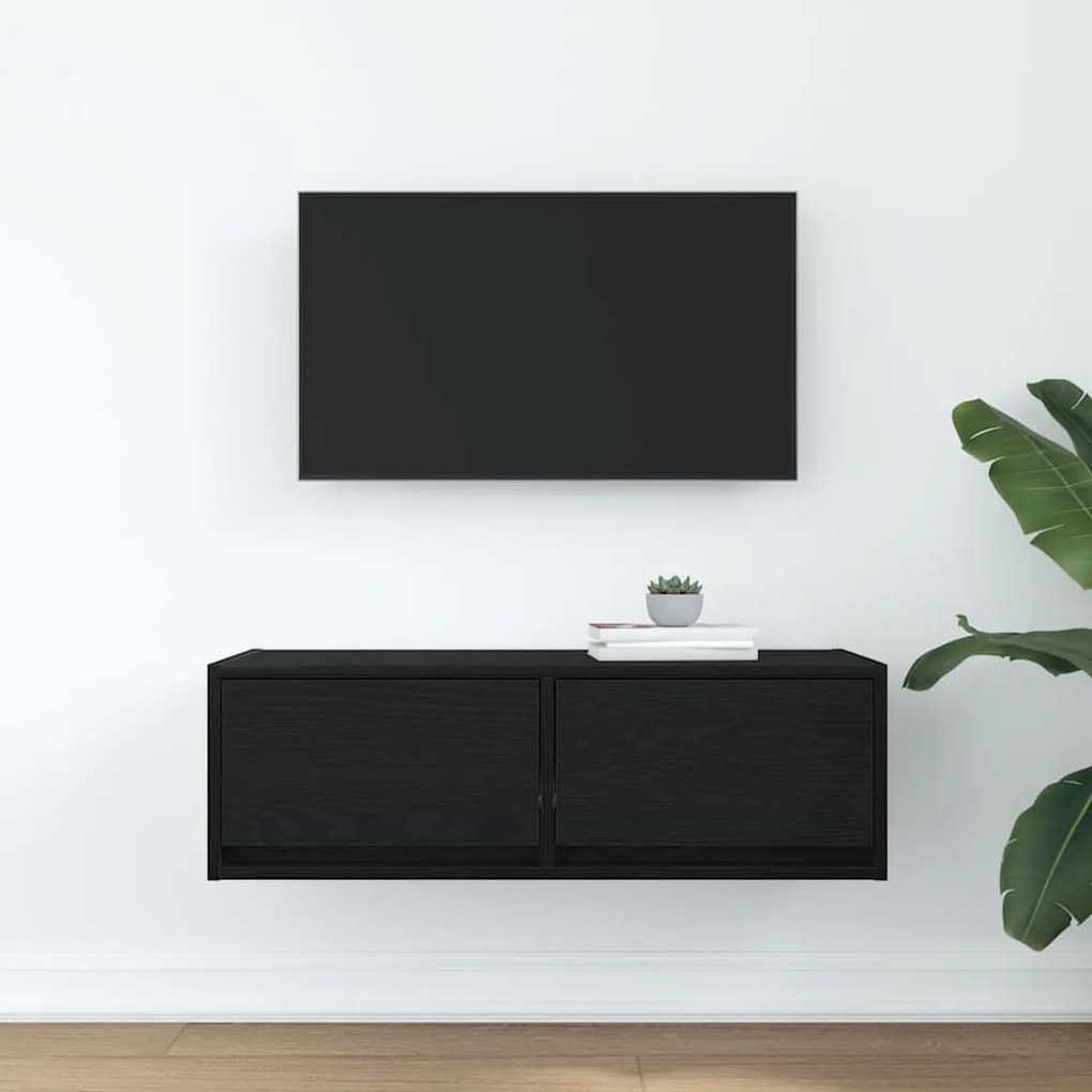 fekete tölgy színű szerelt fa TV-szekrény 80x31x25,5 cm