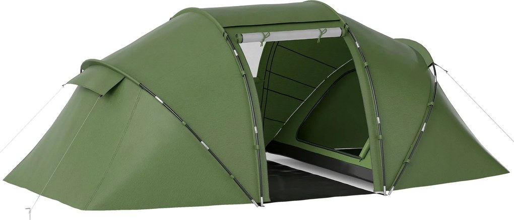 Outsunny Családi Sátor 4-6 Főnek - Összecsukható, Könnyű, Vízálló Hordtáskával, Tengerpartra, Parkba, Túrázáshoz - 430x240x170 cm Zöld | Aosom