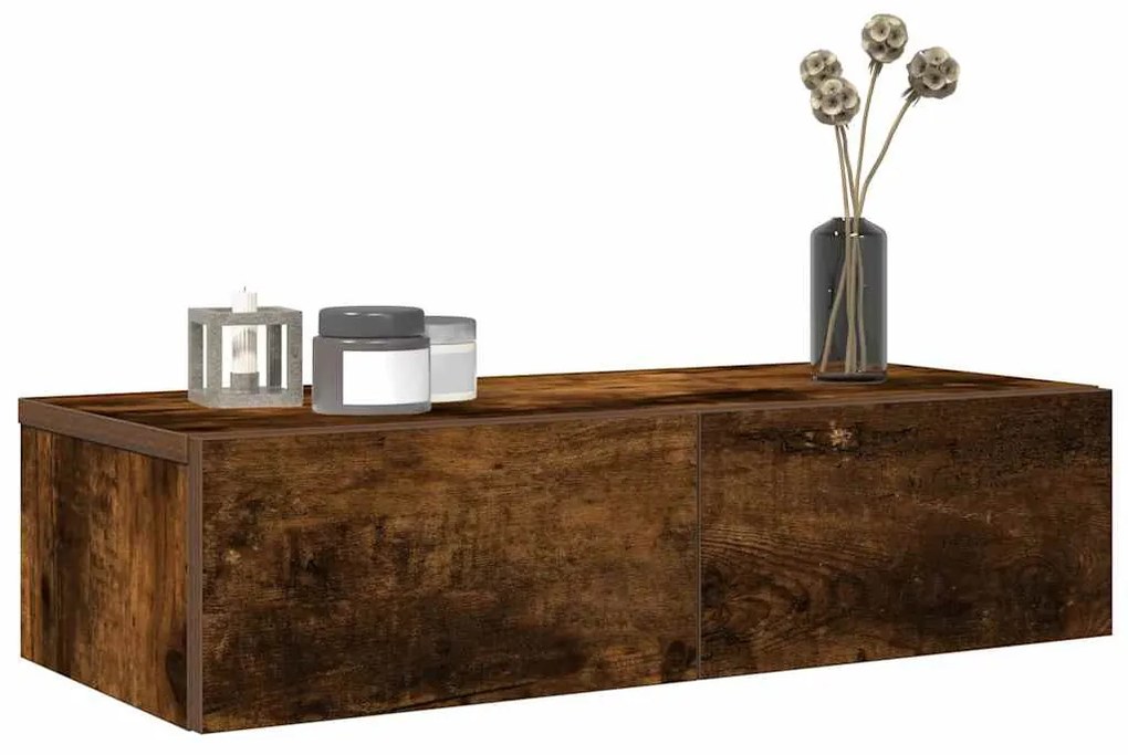 Falipolc fiókokkal füstölt tölgy 60x26,5x15 cm műszaki fa
