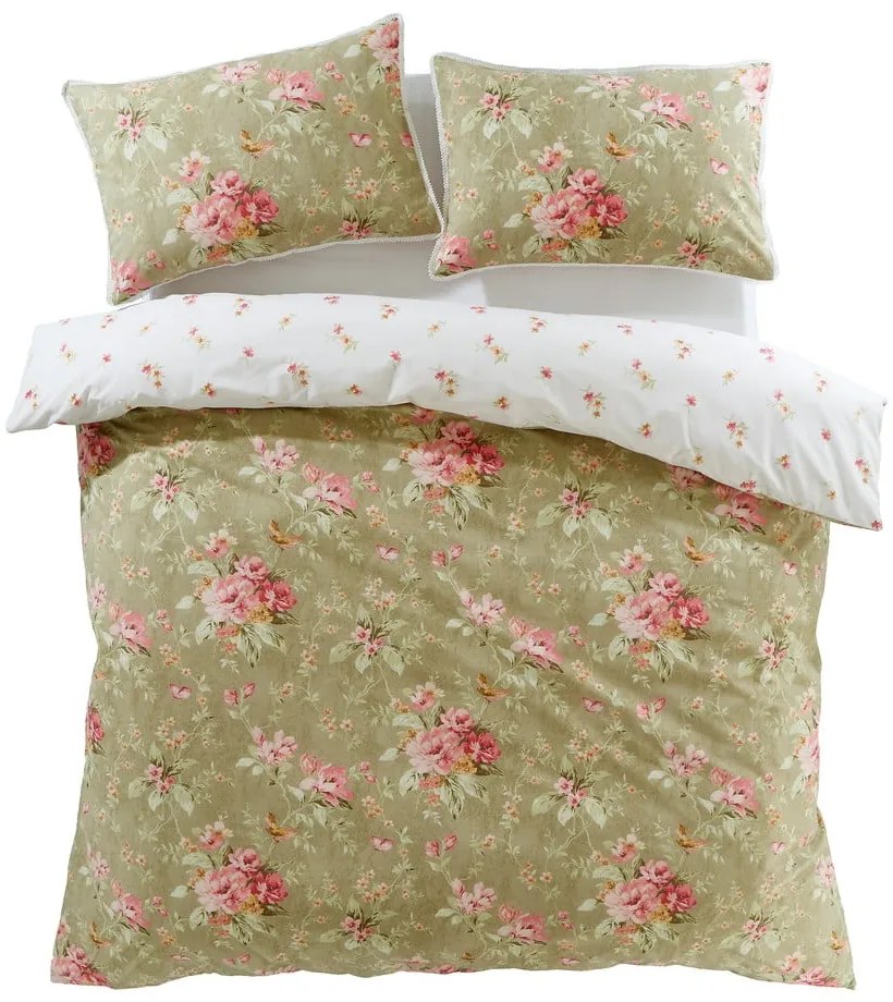 Fehér-zöld egyszemélyes ágyneműhuzat 135x200 cm Penelope Floral – Catherine Lansfield