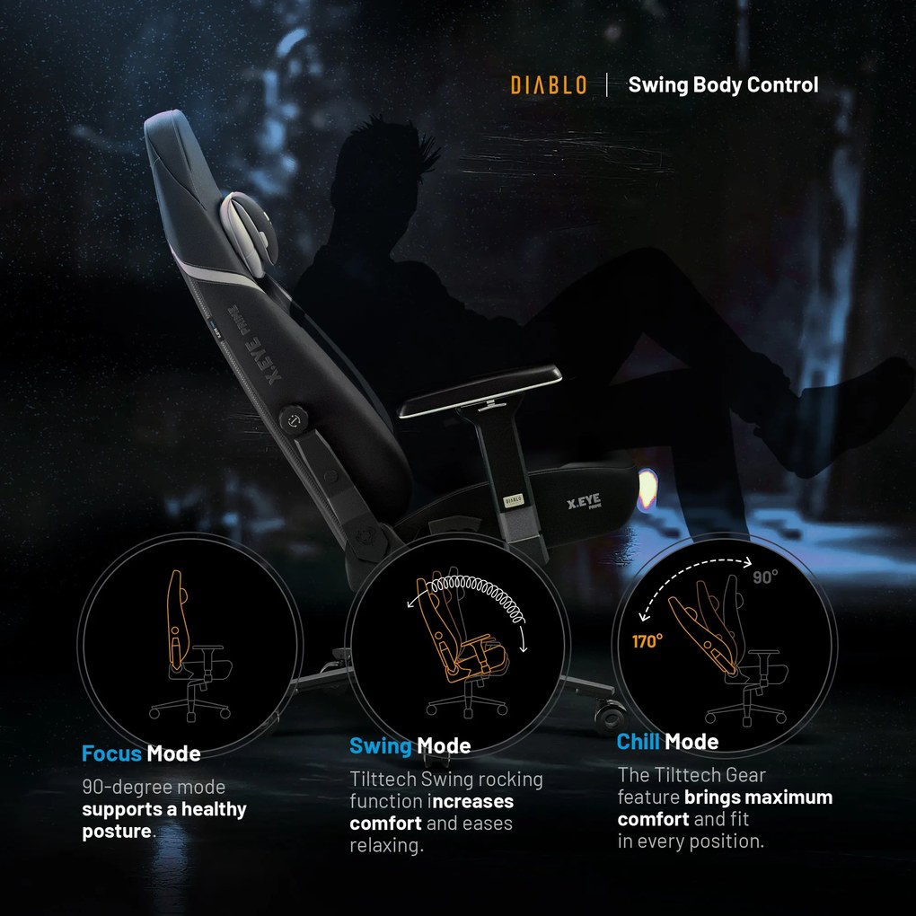 Gamer szék fekete Normal Size: Diablo X-Eye Prime Burned Black
