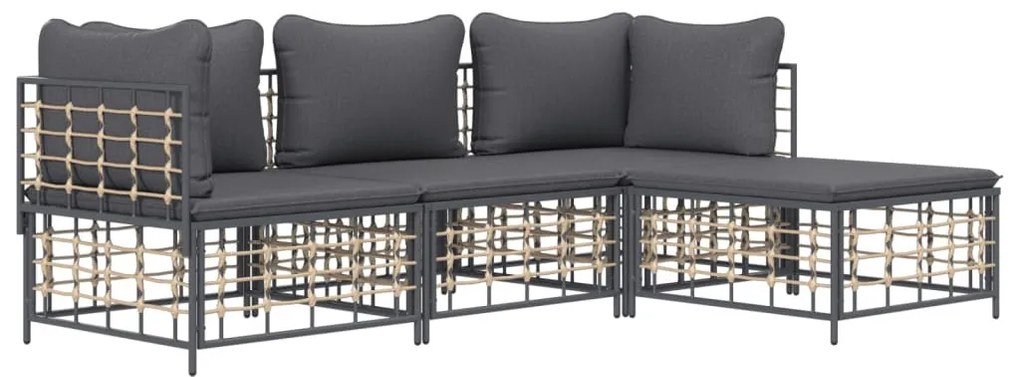 4 részes antracitszürke polyrattan kerti ülőgarnitúra párnákkal