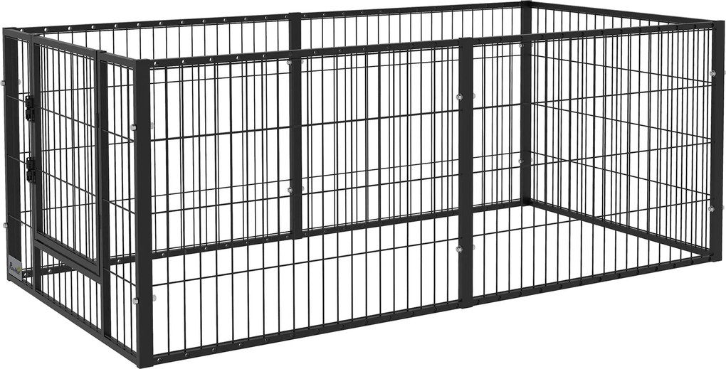 PawHut 6 Panelos Kutyakennel Állítható Szélességű Acélkerettel 82.5-150x79x61 cm Fekete | Aosom