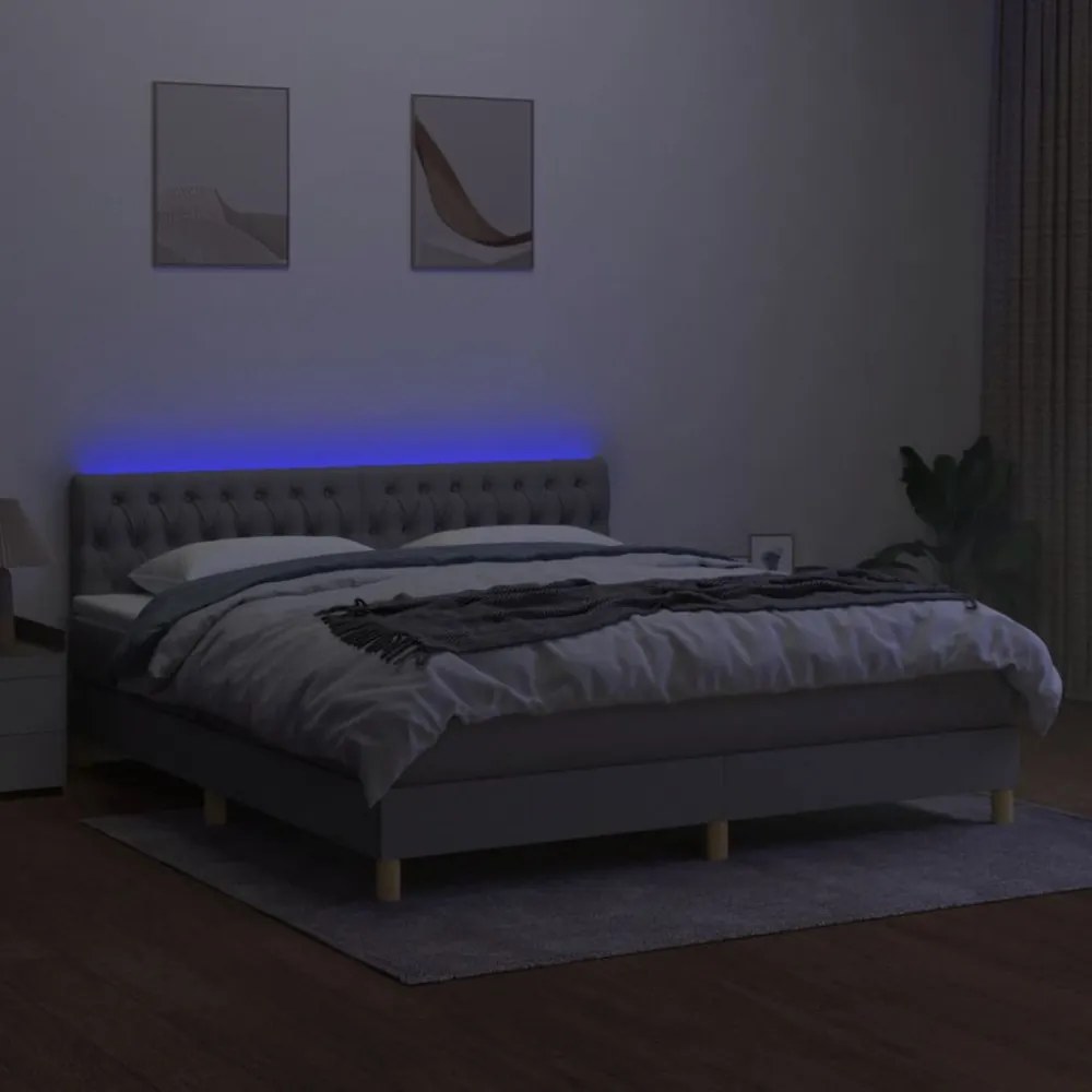 világosszürke szövet rugós és LED-es ágy matraccal 160x200 cm
