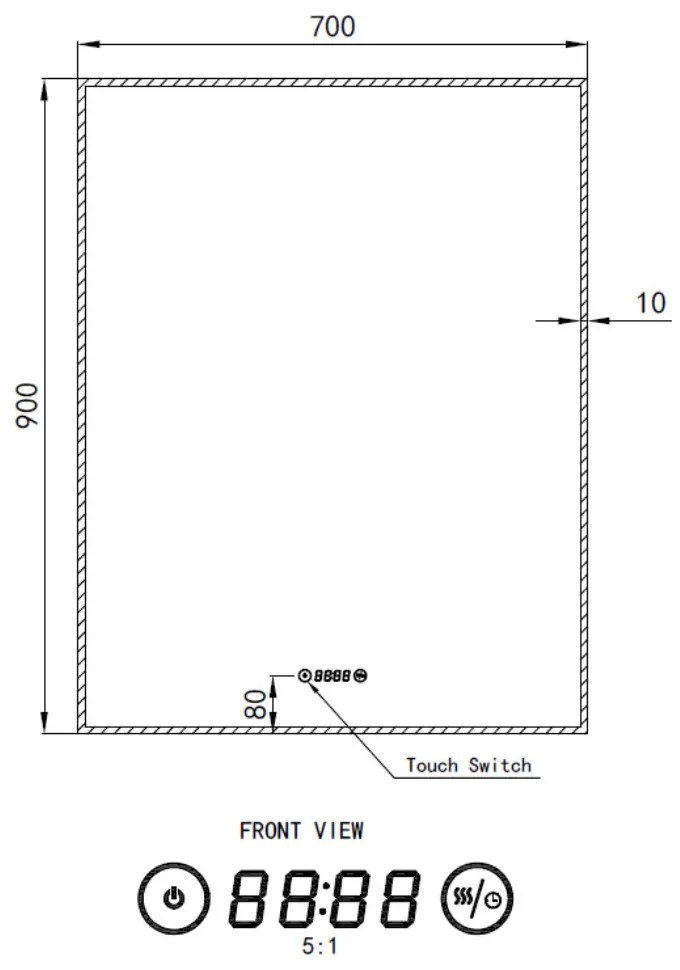 Álló fürdőszobai LED tükör 70x90cm | Páramentesítő funkció - Óra - Fényerő és színhőmérséklet szabályozás | Welland Luxury-Line G773
