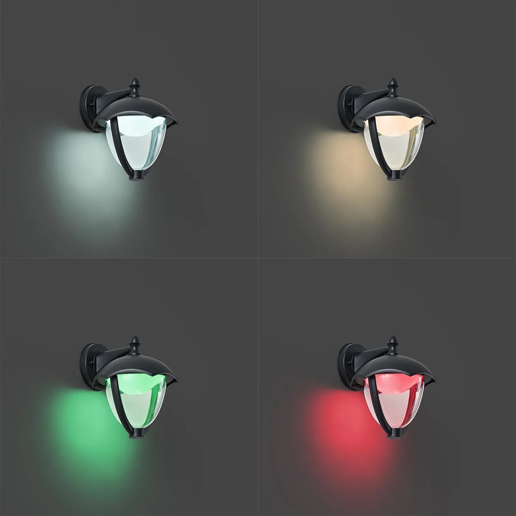 Okos kültéri fali lámpa fekete, átlátszó üveggel, LED-del, IP54 - Classica