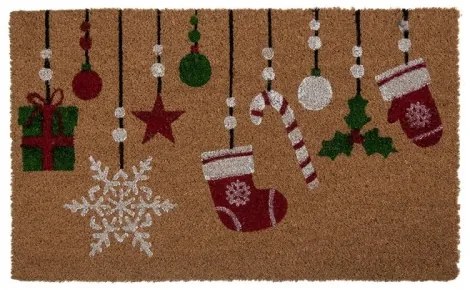 Lábtörlő 75x45cm, kókusz-PVC, karácsonyi díszekkel