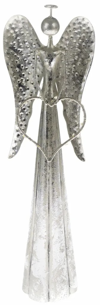 Fém angyal világító szívvel, 45 cm, LED-es világítás