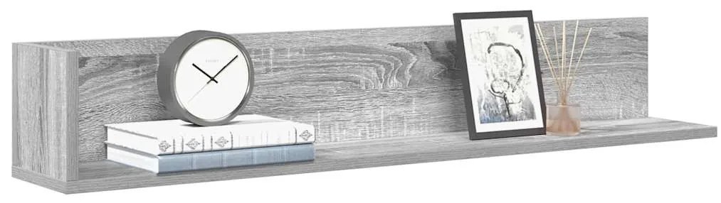 2 db szürke sonoma színű szerelt fa fali polc 100x16,5x16,5 cm