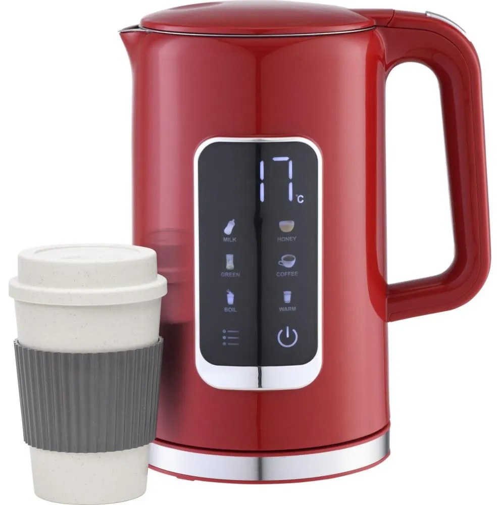 Vízforraló LCD kijelzővel 1,7 l 2200W/230V piros + bögre 450 ml