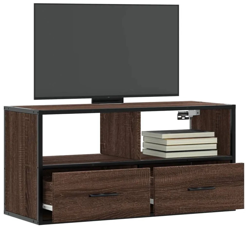 barna tölgy színű szerelt fa és fém TV-szekrény 80x31x39,5 cm