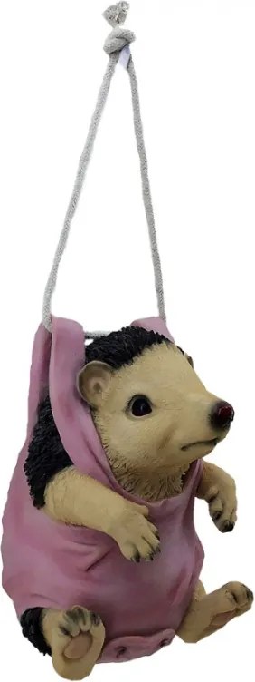 Függő dekoráció sündisznó rózsaszín pólóban 13x10x17 cm