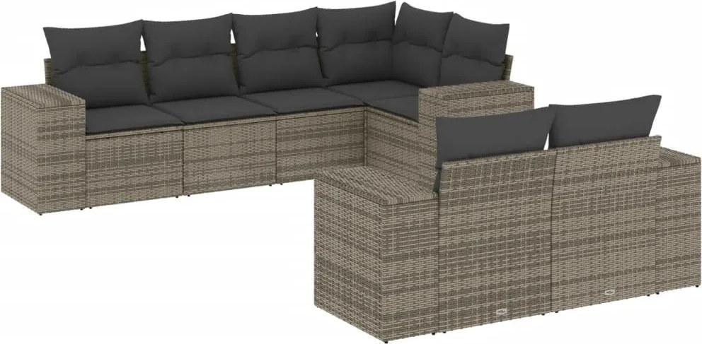 vidaXL 7 részes szürke polyrattan kerti ülőgarnitúra párnákkal