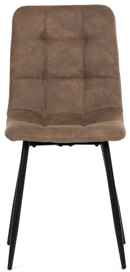 Scaun de sufragerie, material vintage maro, picioare metalice negre