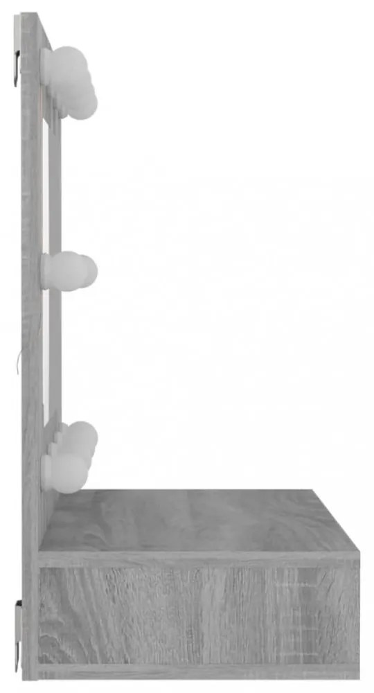 szürke sonoma színű tükrös szekrény LED-ekkel 60 x 31,5 x 62 cm
