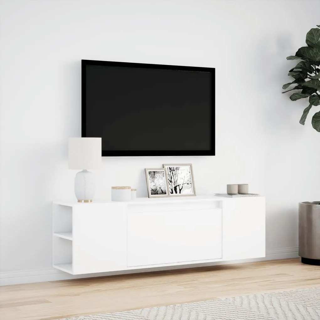 fehér falra szerelhető TV-szekrény LED-lámpákkal 135x31x39,5 cm