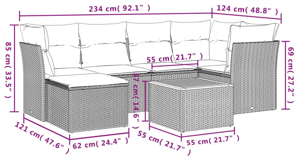 7 részes bézs polyrattan kerti ülőgarnitúra párnákkal