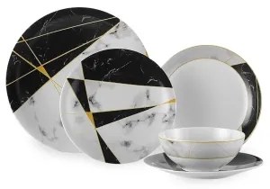 24 részes étkészlet fekete/fehér/arany/porcelán