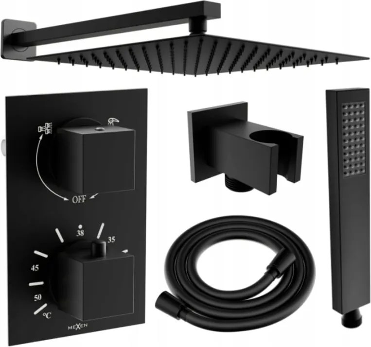 Mexen Cube DR02 rejtett zuhanykészlet esőztetővel, 25 cm, fekete - 77502DR0225-70