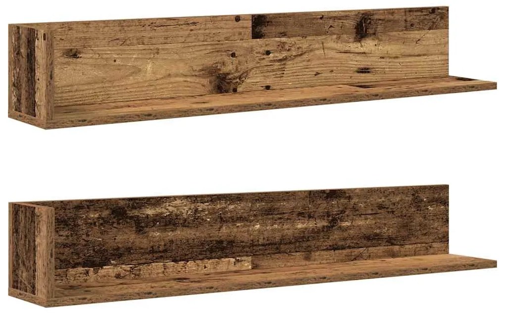 2 db antik fa színű szerelt fa fali polc 100x16,5x16,5 cm
