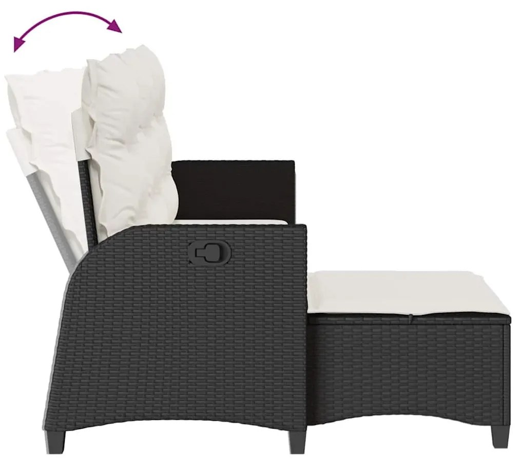 3 részes fekete polyrattan kerti ülőgarnitúra párnával L-alakú