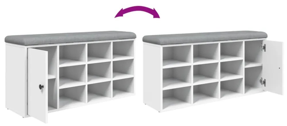 fehér szerelt fa cipőtároló pad 102 x 32 x 50 cm