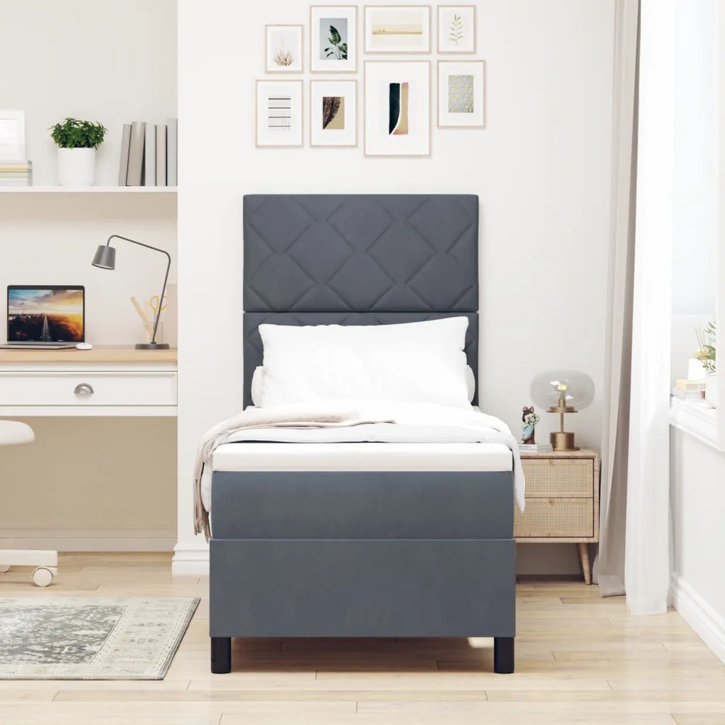 Boxspring Ágy Kárpittal és LED Világítással Sötétszürke 80x200 cm