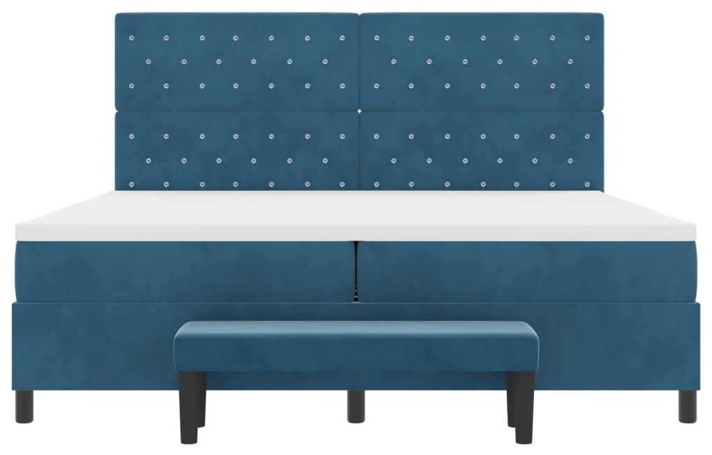 Boxspring Ágy Matraccal és Padal Sötétkék 200x200 cm Bársony