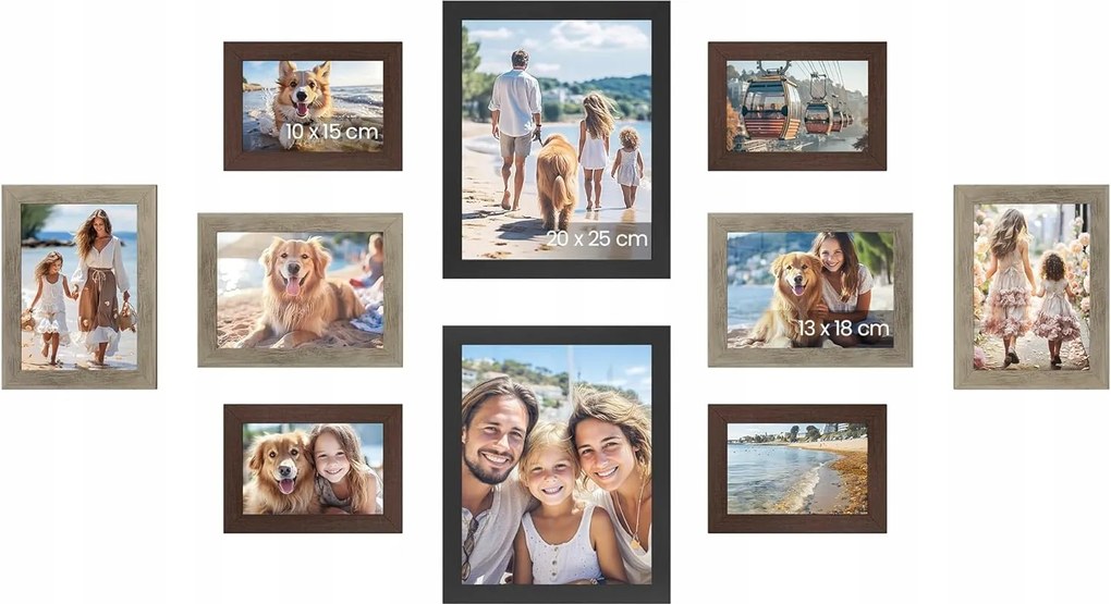 10 Db-os Képkeret Szett Fali Galéria 20x25 13x18 10x15
