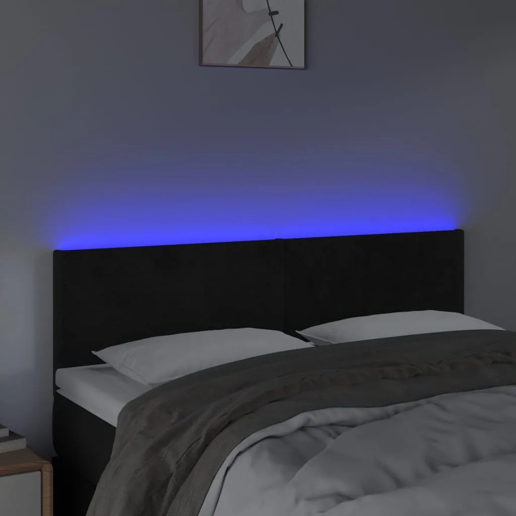 fekete bársony LED-es fejtámla 144x5x78/88 cm