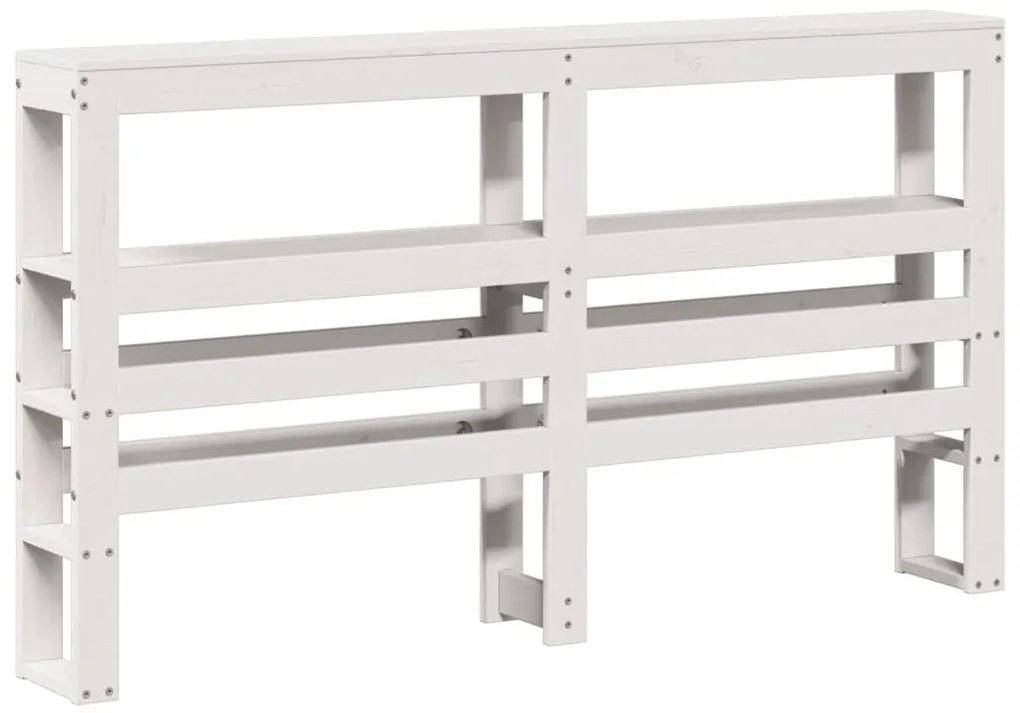 fehér tömör fenyőfa fejtámla polcokkal 120 cm