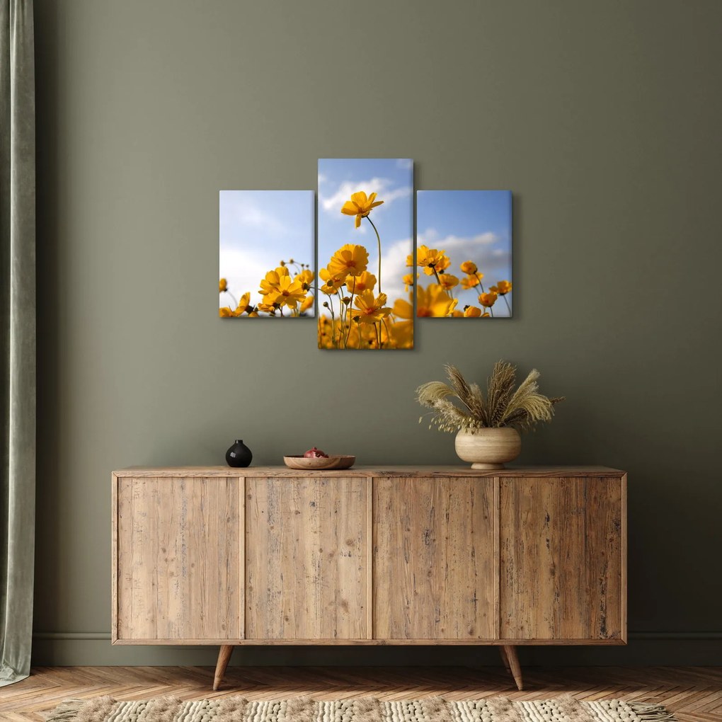Fényes sárga virágokkal rendelkező mező képe (90x60 cm)