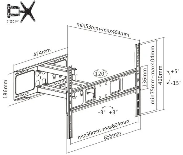 MK FLORIA MKF-17DP641 - Fali tartó TV-hez csuklóval 80" fekete