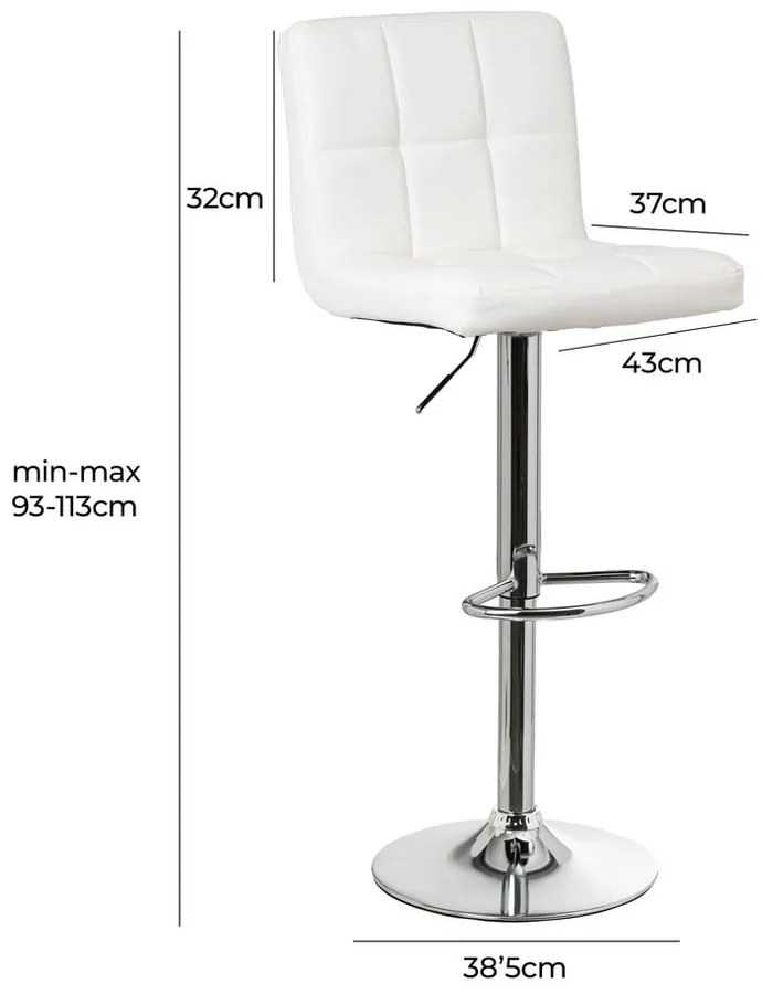 Fehér bőr utánzat állítható magasságú bárszék szett 2 db-os (ülésmagasság 93 cm) – Casa Selección