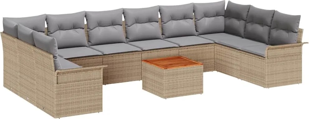 vidaXL Kerti Kanapé Szett párnával 11 pcs Bézs polirattan