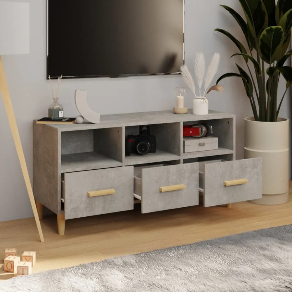 betonszürke szerelt fa TV-szekrény 102 x 36 x 50 cm