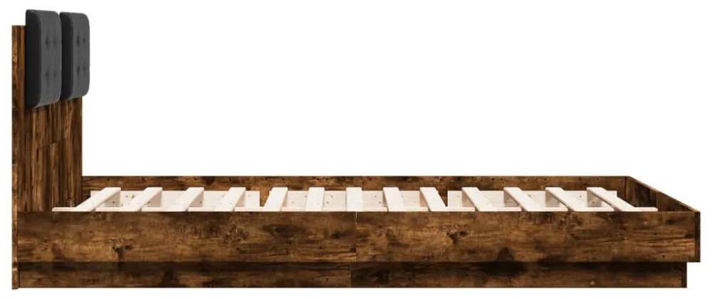 füstös tölgy színű ágykeret fejtámlával és LED-ekkel 120x200 cm