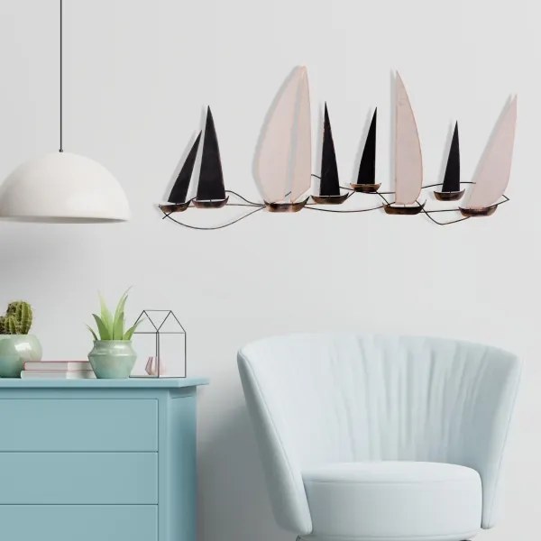 Fali dekoráció 52x117 cm fém vitorlás hajó