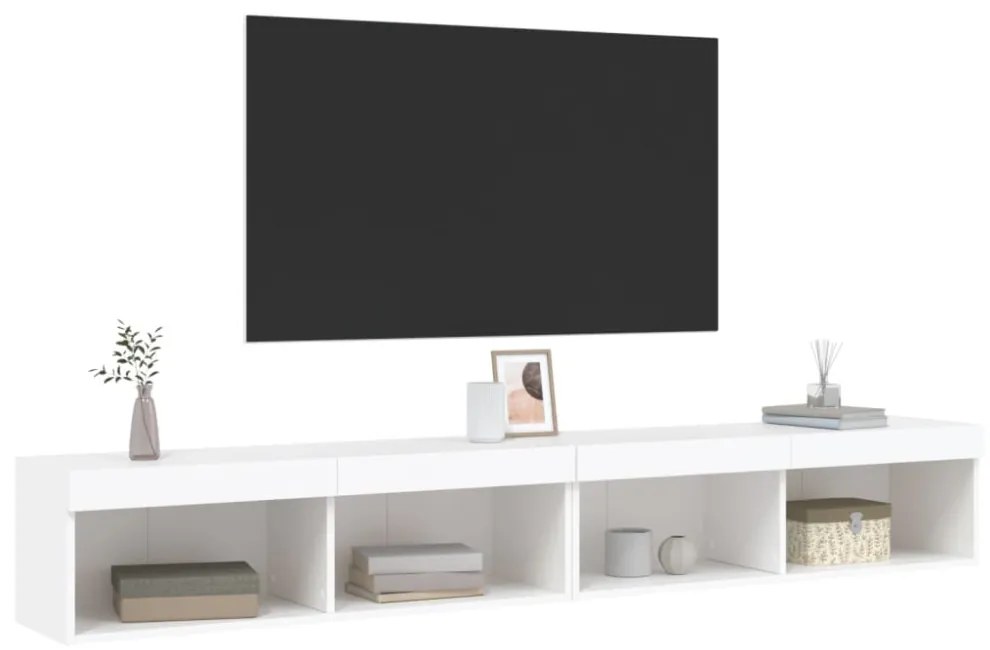 2 db fehér TV-szekrény LED-világítással 100x30x30 cm