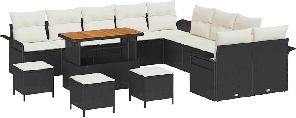 vidaXL Kerti Kanapé Szett párnával 14 pcs Fekete polirattan