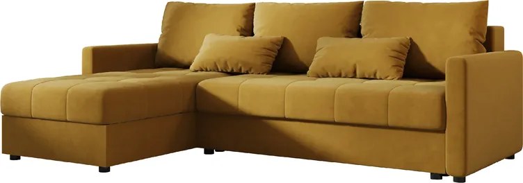 VENORIA L alakú kihúzható sarokkanapé, 220x143 cm, mustársárga + 2 párna INGYEN