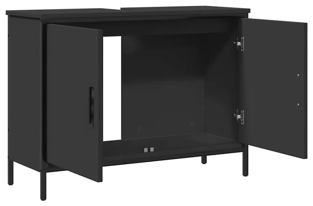 fekete szerelt fa fürdőszobai mosdószekrény 80 x 30 x 60 cm