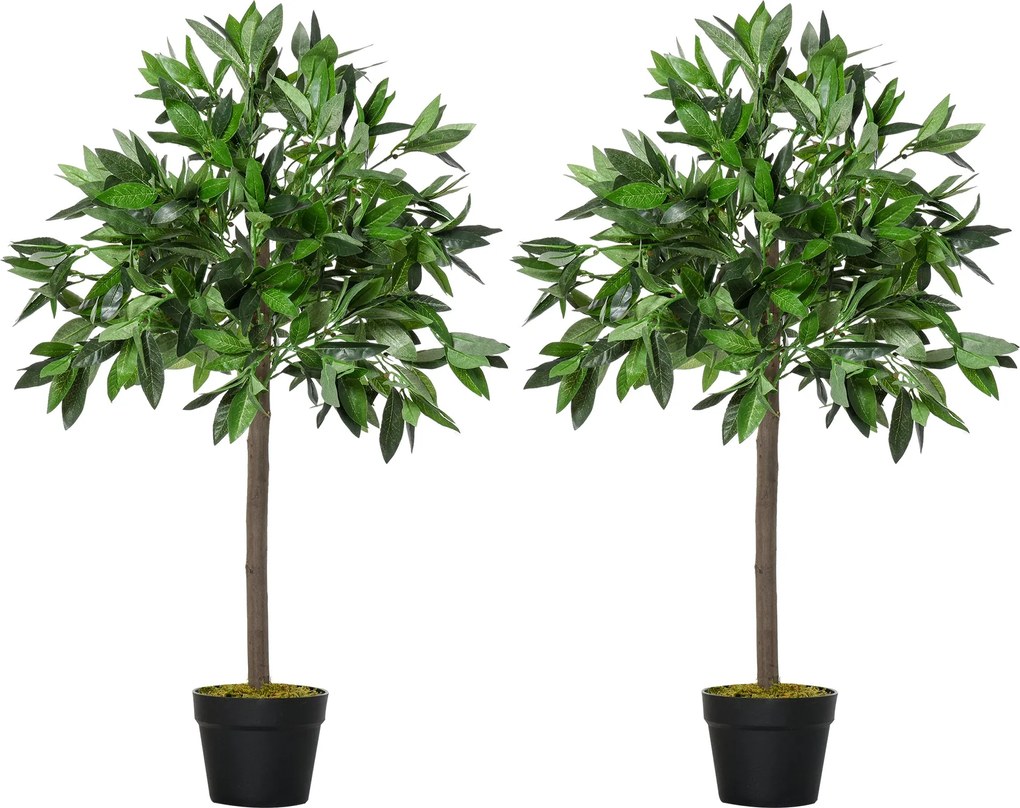 Outsunny 2 db Mű Laurel Fa Szett, 90 cm-es Műnövény Cement Cserépben, Belső Növény, Műnövények Beltérre és Kültérre, Dekoratív Növények, Zöld | Aosom