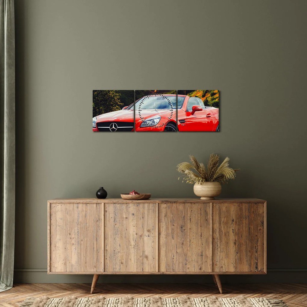 Kép - piros Mercedes (órával) (90x30 cm)