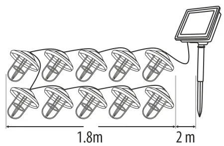 Napelemes LED fényfüzér 10xLED/1,2V 300 mAh 3,8 m IP44 rézszínű