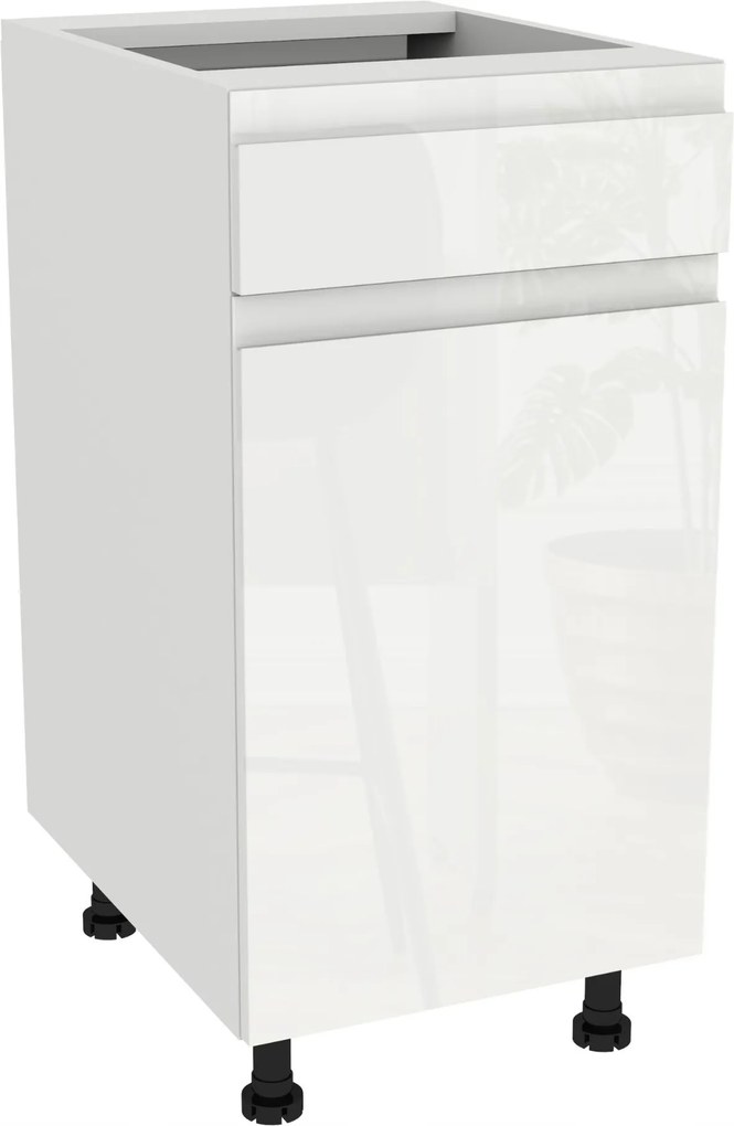 Fiókos szekrény Slim 40 Frezo Fehér front Fogantyú nélküli Fehér Akril