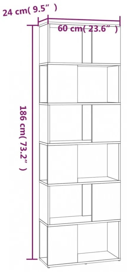 barna tölgy könyvszekrény/térelválasztó 60 x 24 x 186 cm