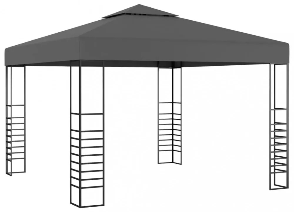 Antracitszürke kerti pavilon LED fényfüzérrel 3 x 3 m