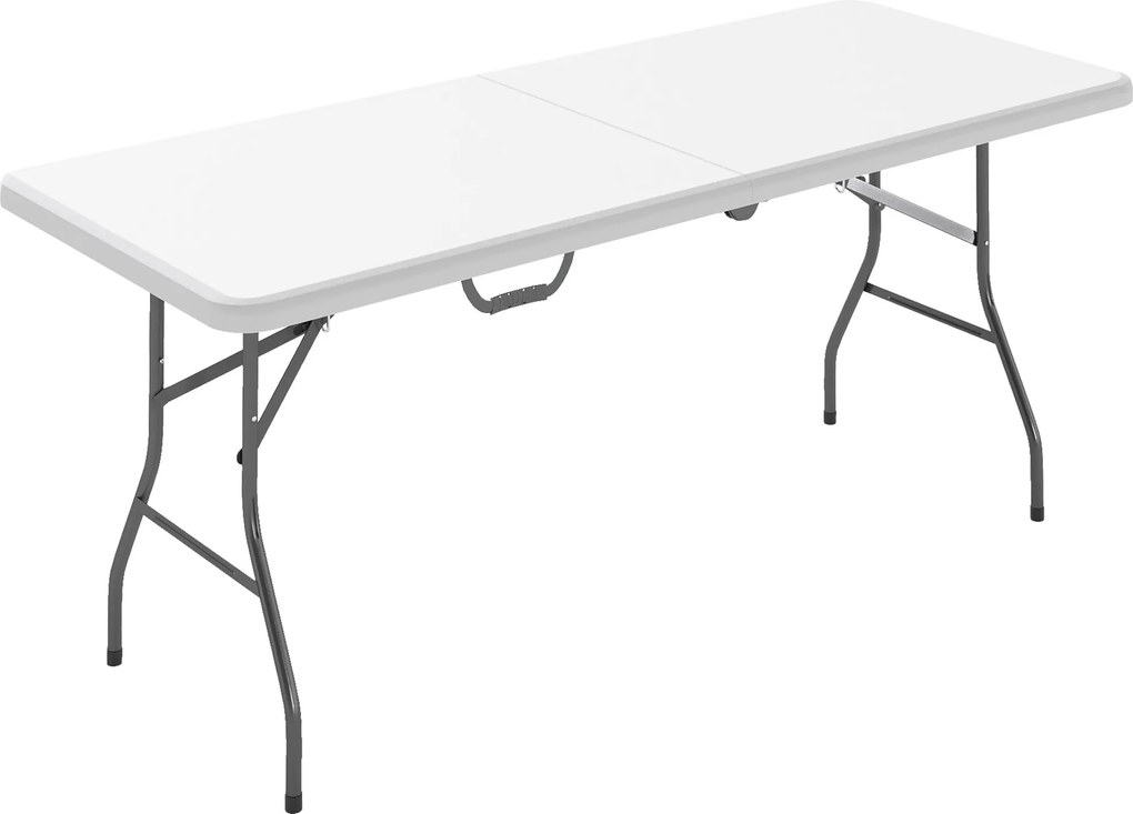 Outsunny Összecsukható Kerti Asztal 180 x 74 cm Időjárásálló Büfé Asztal Hordozó Karral Összecsukható Asztal Kemping Asztal a Kertre Teraszra és Erkél