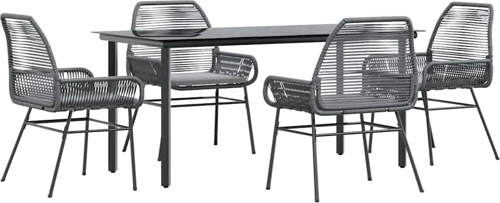 vidaXL 5 részes szürke polyrattan üveg kerti étkezőgarnitúra párnával